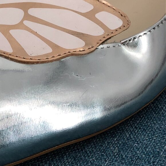 Sophia Webster Bibi Butterfly Silver Metallic Patent-leather Point-toe Flats 6.5 - Picture 13 of 16
